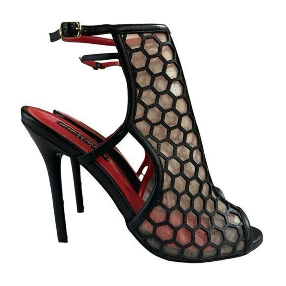 Charles Jourdan Black and Red Honeycomb Heels